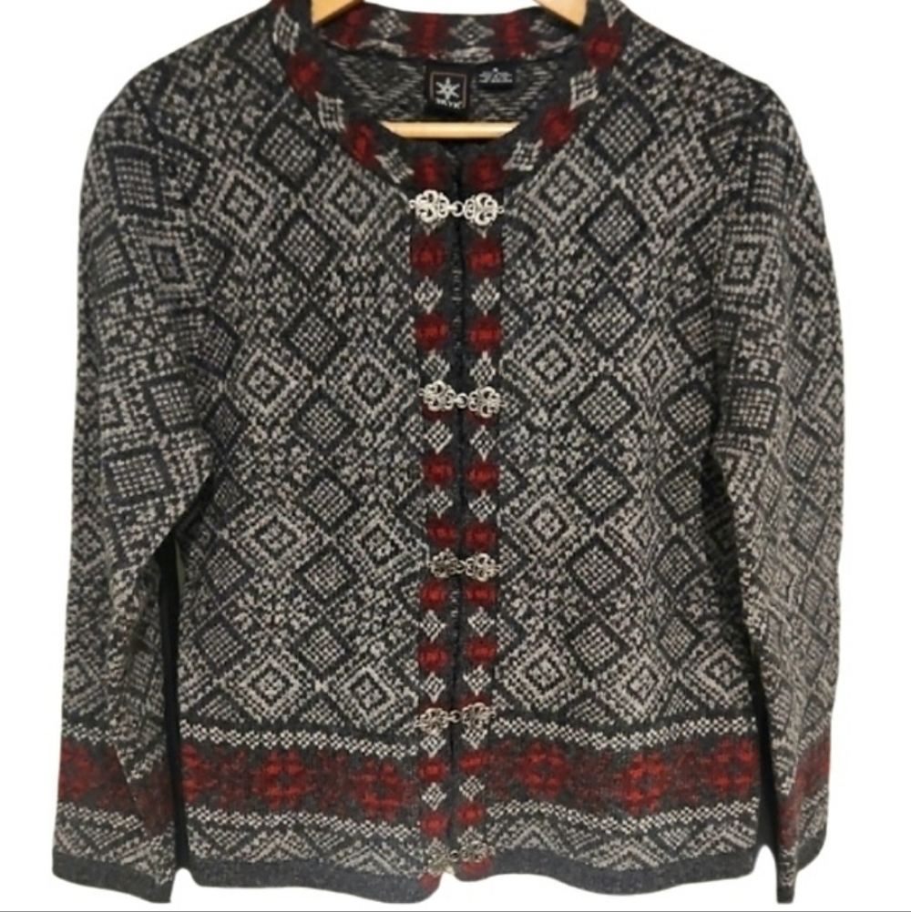 SKYR Vintage Nordic Patterned Wool Cardigan Sweater Small.